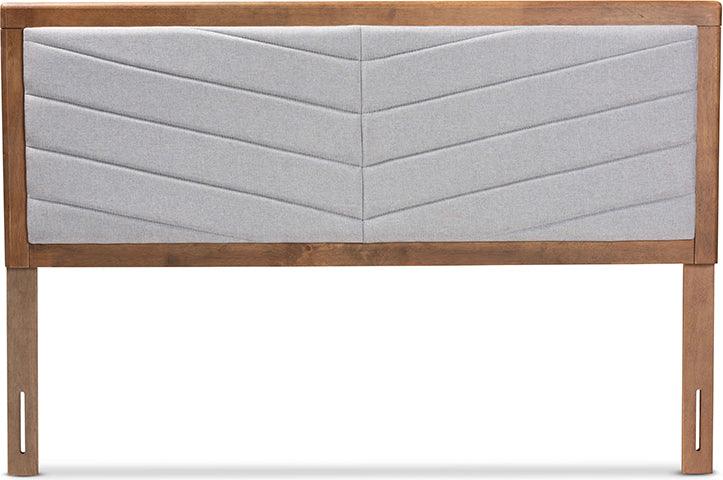 Wholesale Interiors Headboards - Iden Light Grey Fabric Upholstered and Walnut Brown Finished Wood Full Size Headboard