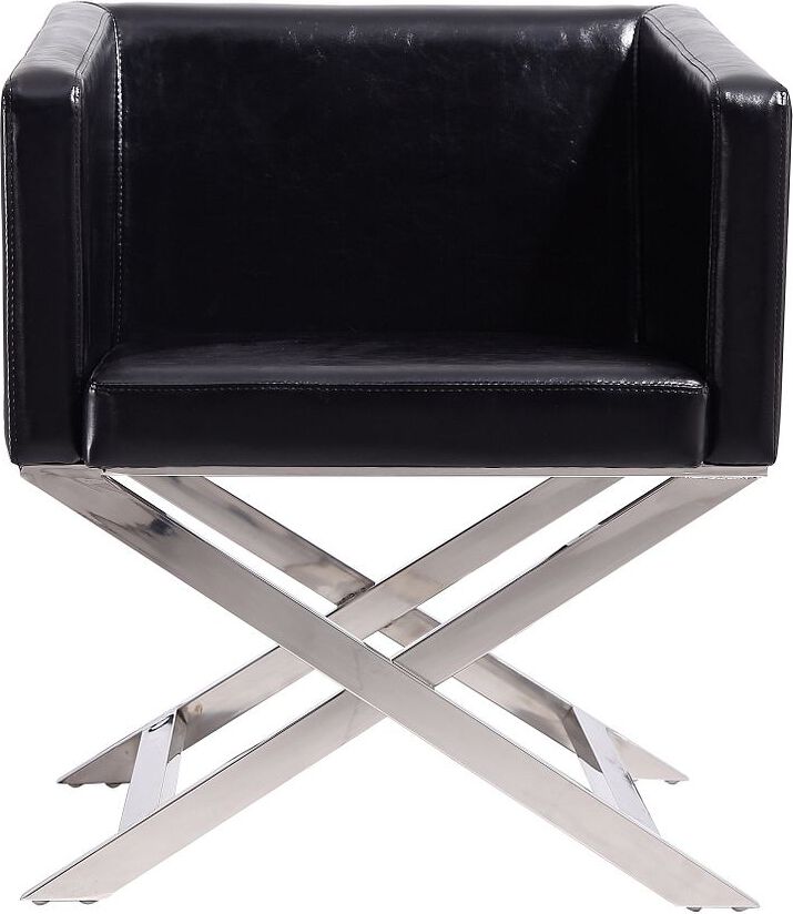 Manhattan Comfort Accent Chairs - Hollywood Black & Polished Chrome Faux Leather Lounge Accent Chair