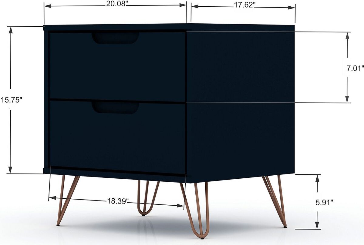 Manhattan Comfort Nightstands & Side Tables - Rockefeller 2-Drawer Tatiana Midnight Blue Nightstand (Set of 2)