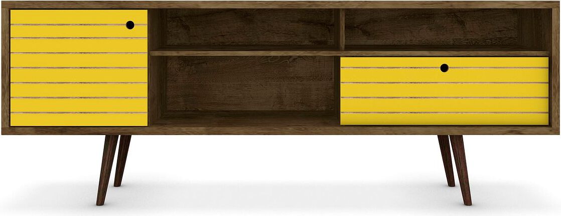 Manhattan Comfort TV & Media Units - Liberty 70.86" Mid-Century - Modern TV St& Rustic Brown & Yellow