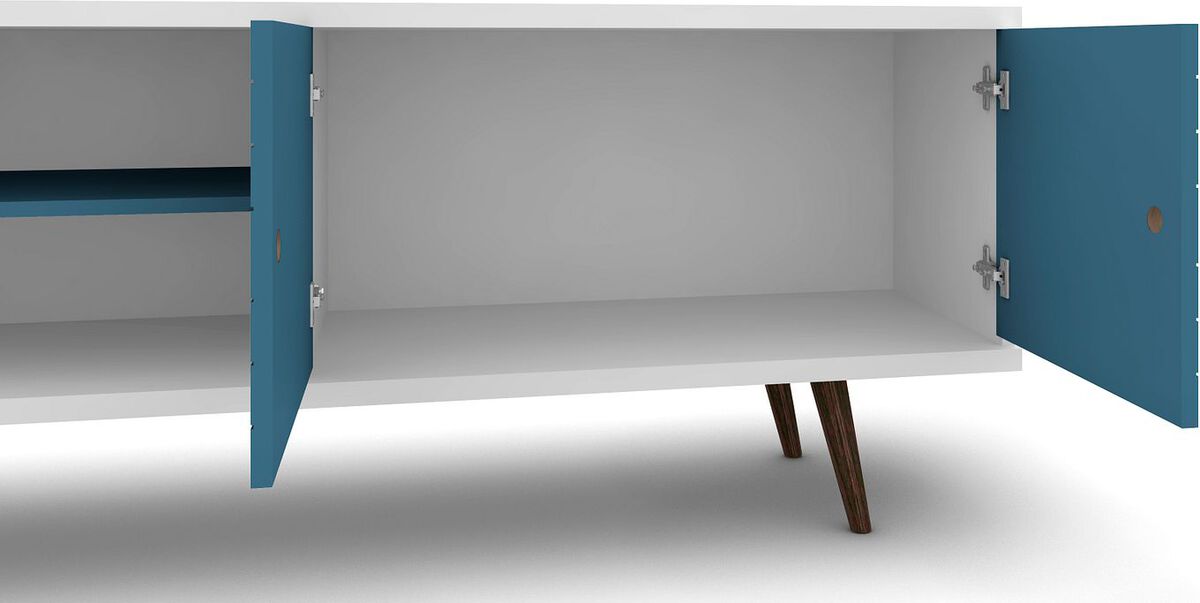 Manhattan Comfort TV & Media Units - Liberty 62.99" Mid-Century - Modern TV St& White & Aqua Blue