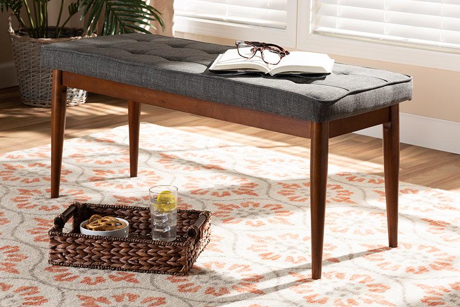 Wholesale Interiors Benches - Itami Mid-Century Modern Dark Gray Fabric Upholstered Medium Oak Finished Wood Dining