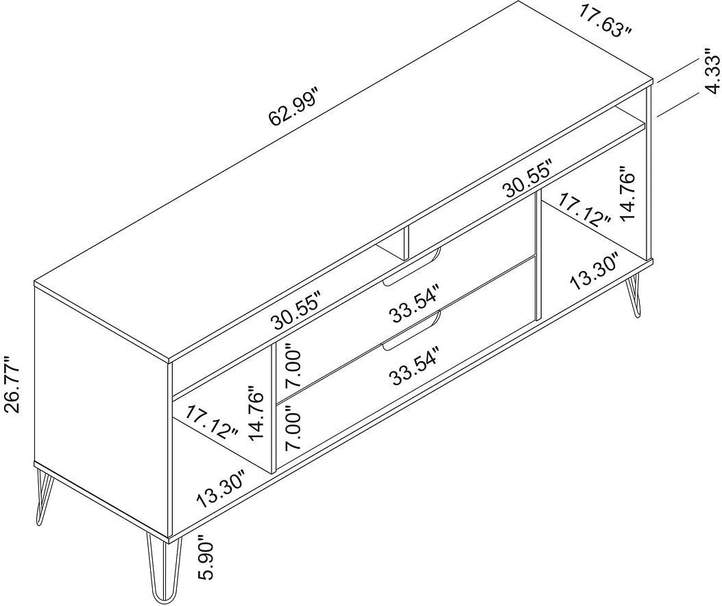 Manhattan Comfort TV & Media Units - Rockefeller 62.99 TV Stand with Metal Legs & 2 Drawers in Off White & Nature