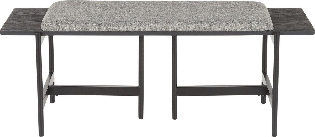 Lumisource Benches - Chloe Contemporary Bench in Black Metal and Grey Fabric with Black Wood Accents