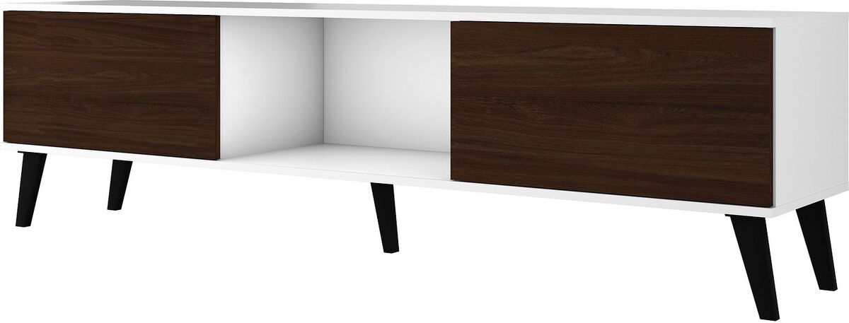 Manhattan Comfort TV & Media Units - Doyers 70.87 Mid-Century Modern TV Stand in White & Nut Brown