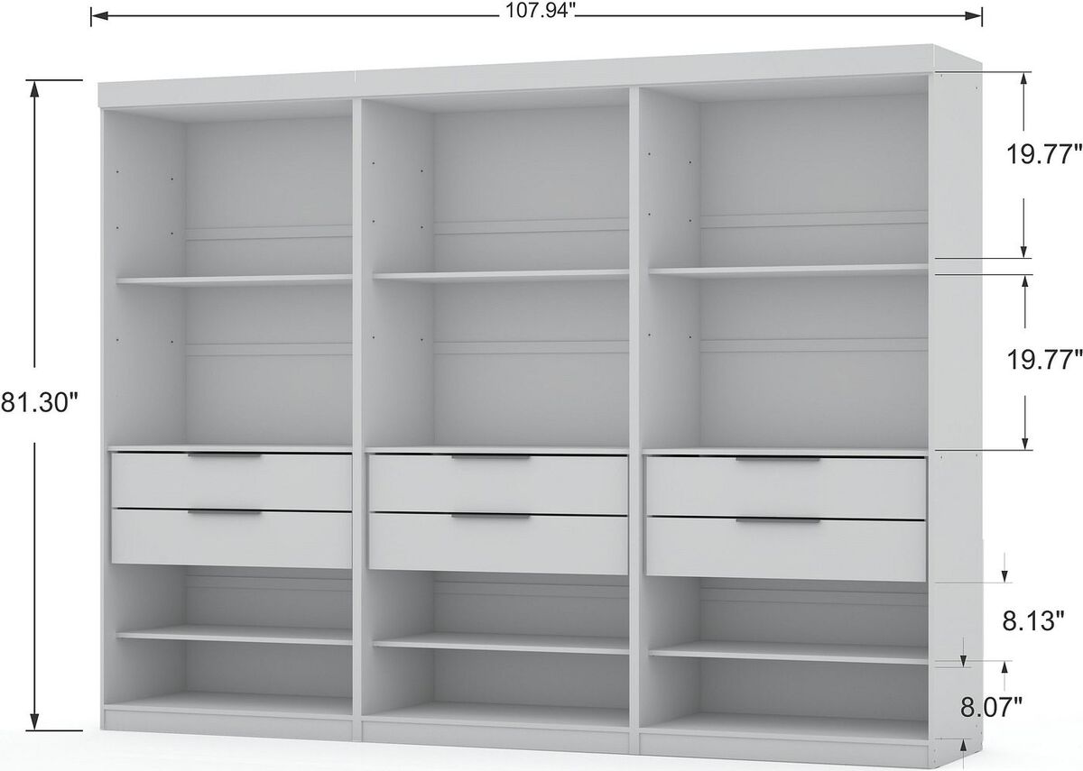 Manhattan Comfort Cabinets & Wardrobes - Mulberry 2.0 Modern 3 Sectional Wardrobe Closet with 6 Drawers - Set of 3 in White