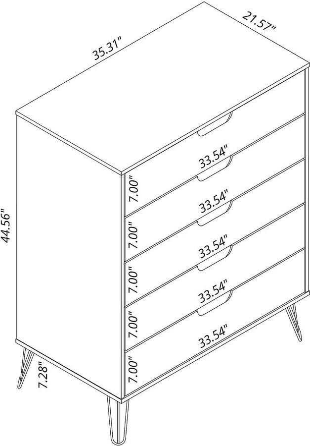 Manhattan Comfort Dressers - Rockefeller 5-Drawer Tall Dresser with Metal Legs in Black