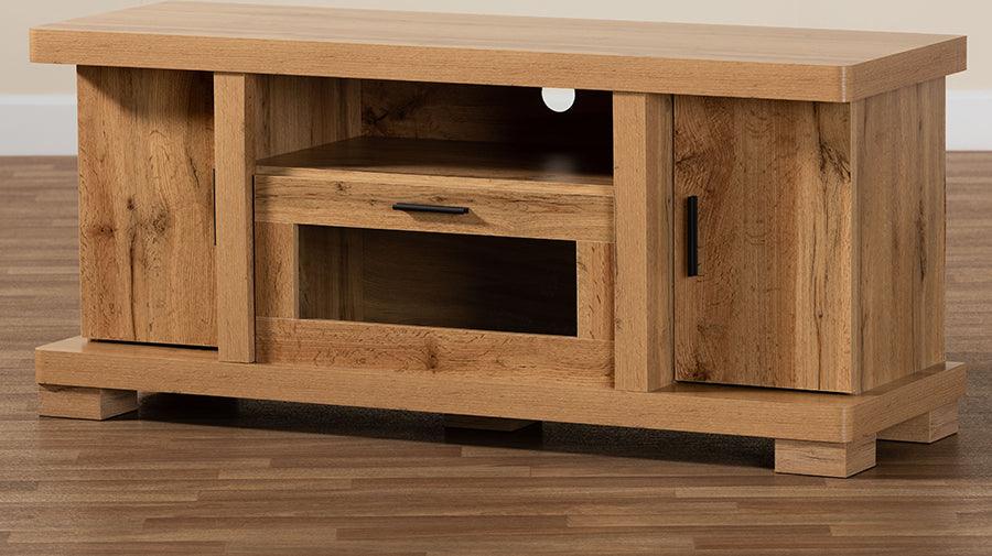 Wholesale Interiors TV & Media Units - Viveka Modern and Contemporary Oak Brown Finished Wood 2-Door TV Stand Oak Brown & Black