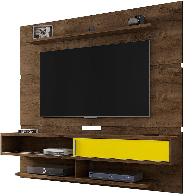 Manhattan Comfort TV & Media Units - Astor 70.86 Modern Floating Entertainment Center 2.0 with Media & Decor Shelves in Rustic Brown &