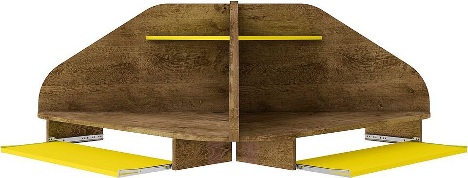 Manhattan Comfort Desks - Bradley Floating Corner Desk with Keyboard Shelf in Rustic Brown & Yellow