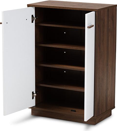 Mette White and Walnut 5-Shelf Wood Entryway Shoe Cabinet - #74N61