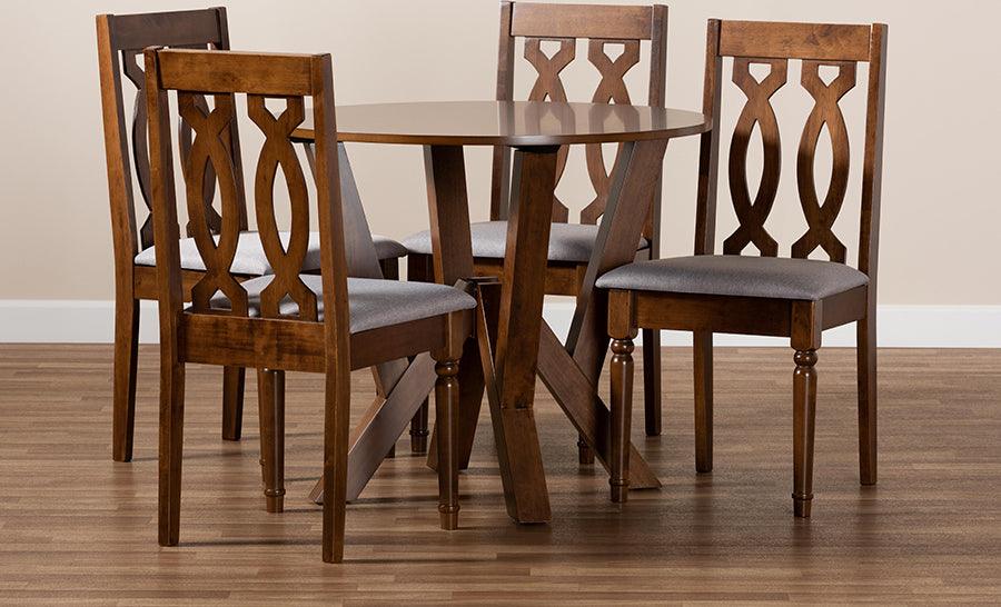 Wholesale Interiors Dining Sets - Elaine Grey Fabric Upholstered and Walnut Brown Finished Wood 5-Piece Dining Set