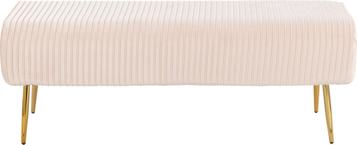 Lumisource Benches - Marla Glam Pleated Bench in Gold Steel and Cream Velvet