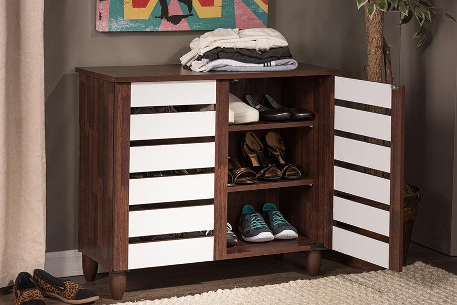 Shop Baxton Studio Gisela Oak and White 2 tone Shoe Cabinet With 2