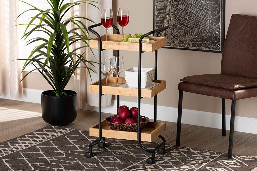 Shop Baxton Studio Baxter Modern and Contemporary Oak Brown Finished Wood  and Black Metal 3-Tier Mobile Kitchen Cart, Kitchen & Bar Carts