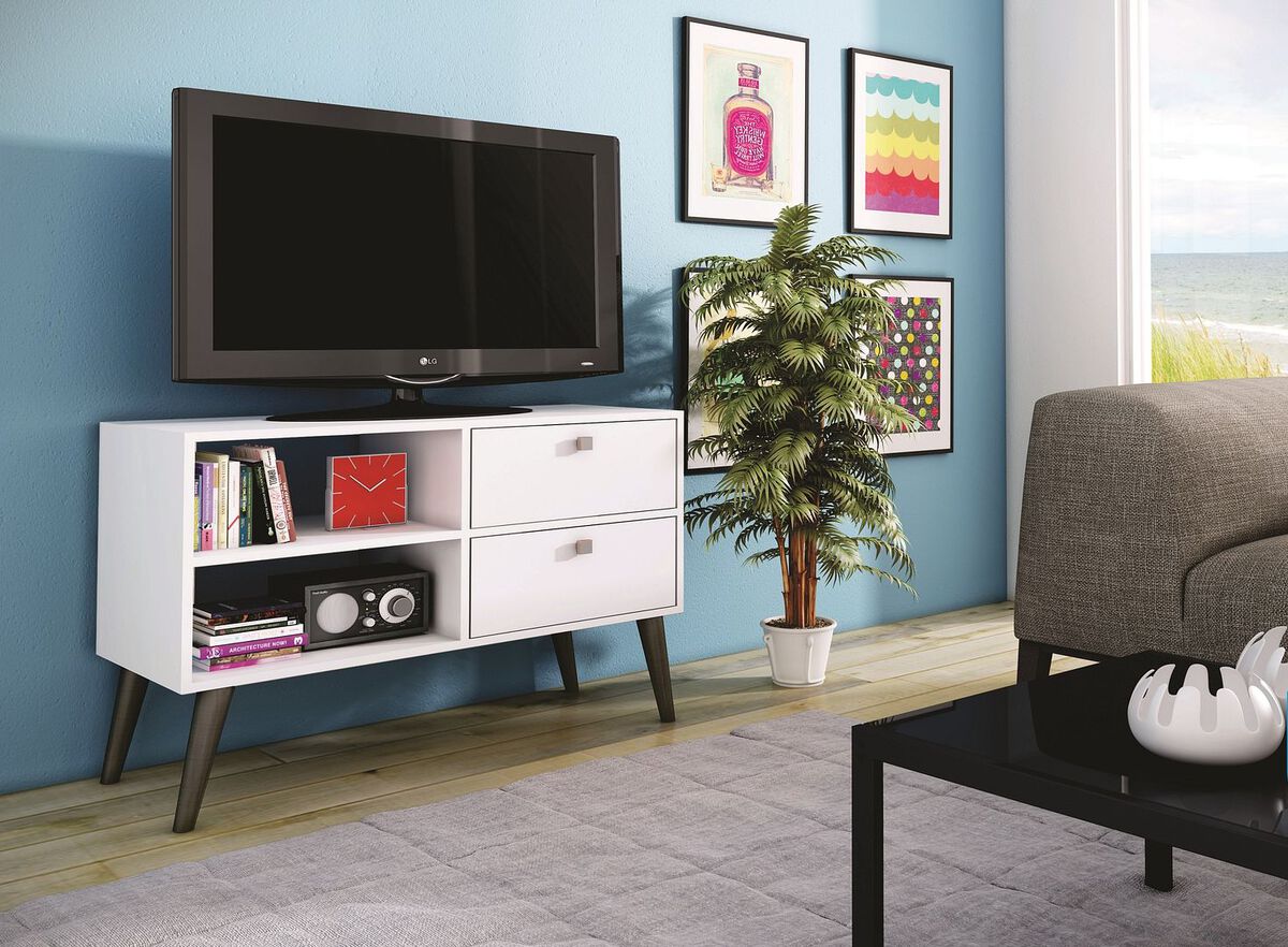 Manhattan Comfort TV & Media Units - Practical Dalarna TV Stand with 2 Open Shelves & 2- Drawers in White