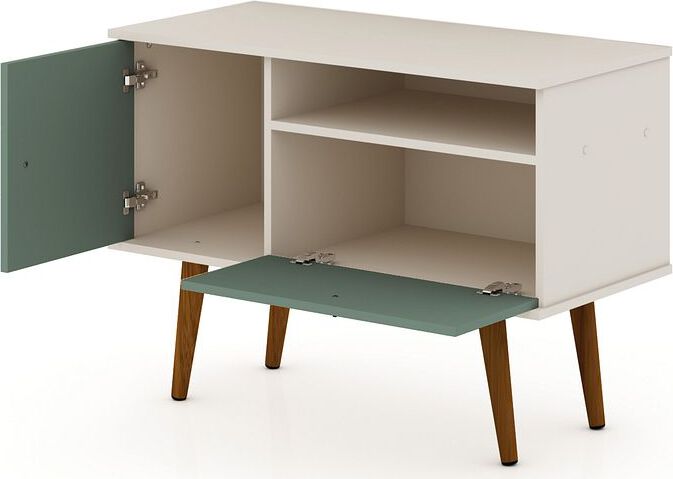 Manhattan Comfort TV & Media Units - Tribeca 35.43 TV Stand with Solid Wood Legs in Off White & Green Mint