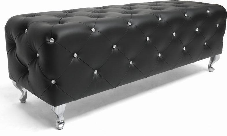 Buy Stella Crystal Tufted Black Leather Modern Bench