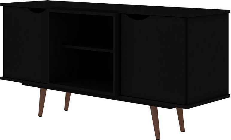 Manhattan Comfort TV & Media Units - Hampton 53.54 TV Stand with 4 Shelves & Solid Wood Legs in Black