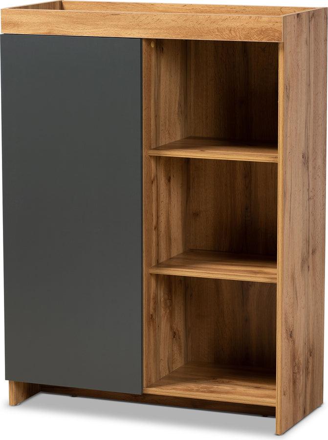 Wholesale Interiors Shoe Storage - Caspian Two-Tone Grey & Oak Brown Wood Shoe Cabinet