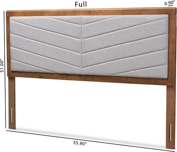 Wholesale Interiors Headboards - Iden Light Grey Fabric Upholstered and Walnut Brown Finished Wood Queen Size Headboard