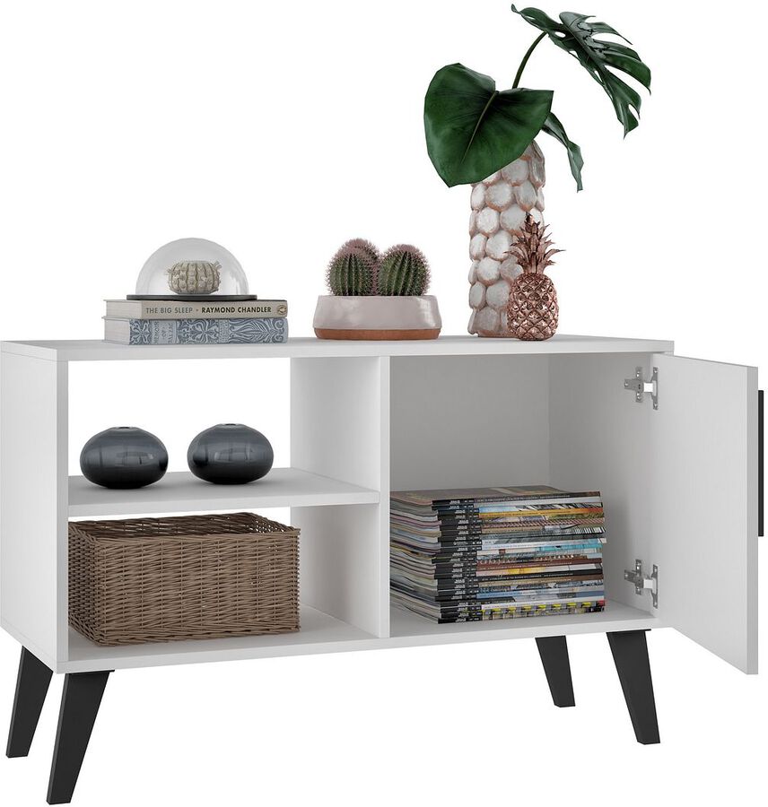 Manhattan Comfort TV & Media Units - Mid-Century- Modern Amsterdam 35.43" TV Stand with 3 Shelves in White