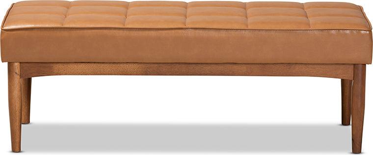 Wholesale Interiors Benches - Sanford Tan Faux Leather Upholstered and Walnut Brown Finished Wood Dining Bench