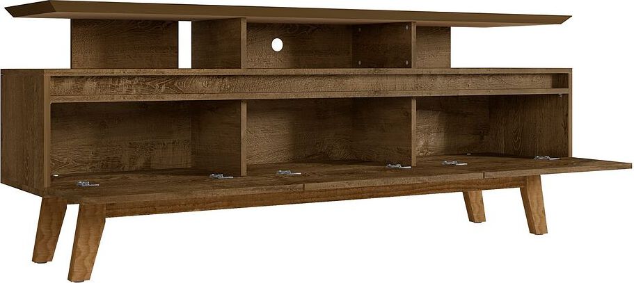 Manhattan Comfort TV & Media Units - Yonkers 70.86 TV Stand with Solid Wood Legs and 6 Media and Storage Compartments in Rustic Brown