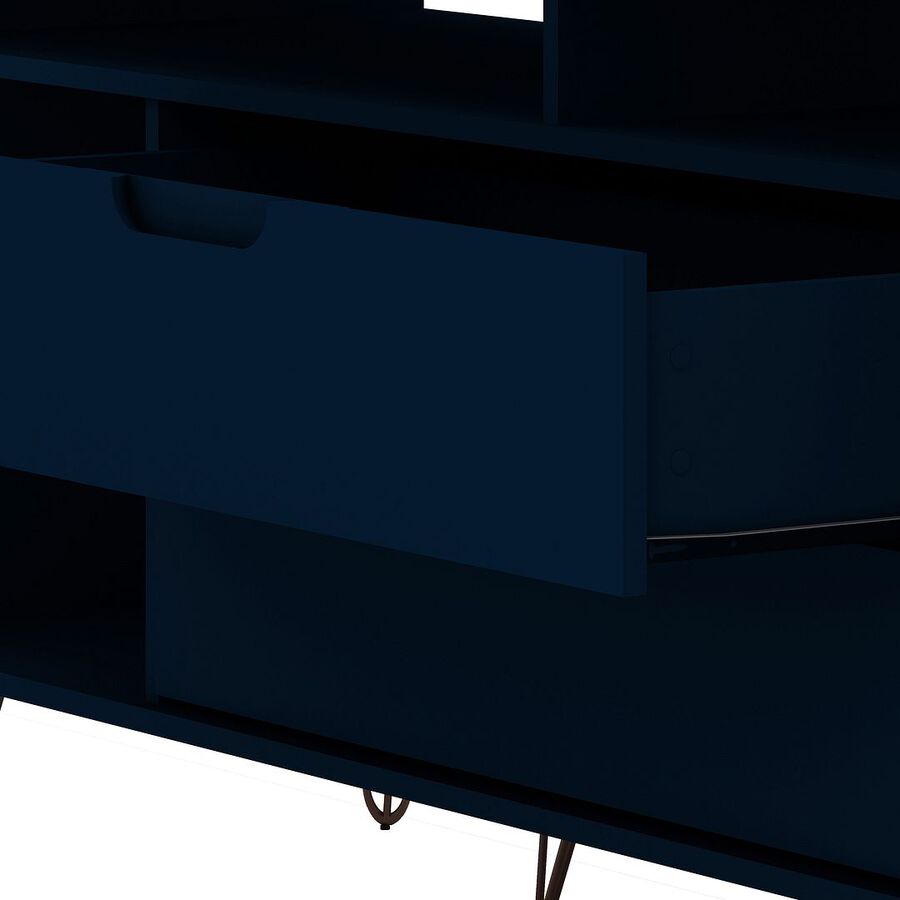 Manhattan Comfort TV & Media Units - Rockefeller 62.99 TV Stand with Metal Legs & 2 Drawers in Tatiana Midnight Blue