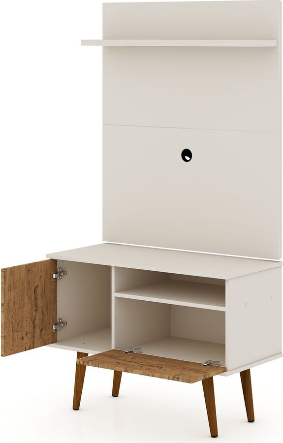 Manhattan Comfort TV & Media Units - Tribeca 35.43 TV Stand & Panel with Media & Display Shelves in Off White & Nature