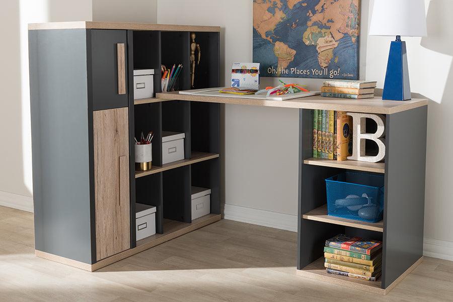 Wholesale Interiors Desks - Pandora Dark Grey & Light Brown Study Desk with Built-in Shelving Unit