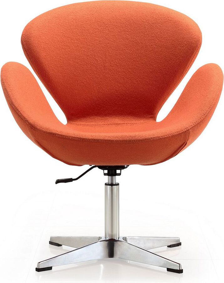 Manhattan Comfort Accent Chairs - Raspberry Orange & Polished Chrome Wool Blend Adjustable Swivel Chair