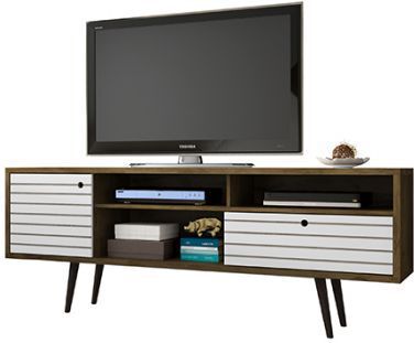 Manhattan Comfort TV & Media Units - Liberty 70.86" Mid-Century - Modern TV St& Rustic Brown & White