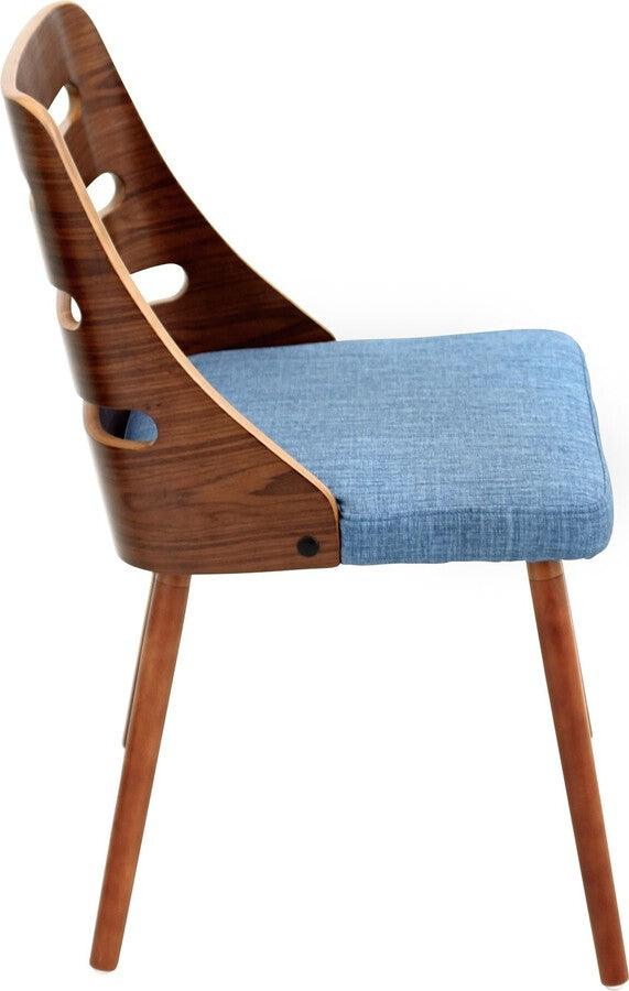 Lumisource Dining Chairs - Trevi Mid-Century Modern Dining/Accent Chair in Walnut with Blue Fabric