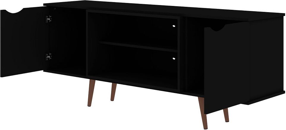 Manhattan Comfort TV & Media Units - Hampton 62.99 TV Stand with 4 Shelves & Solid Wood Legs in Black