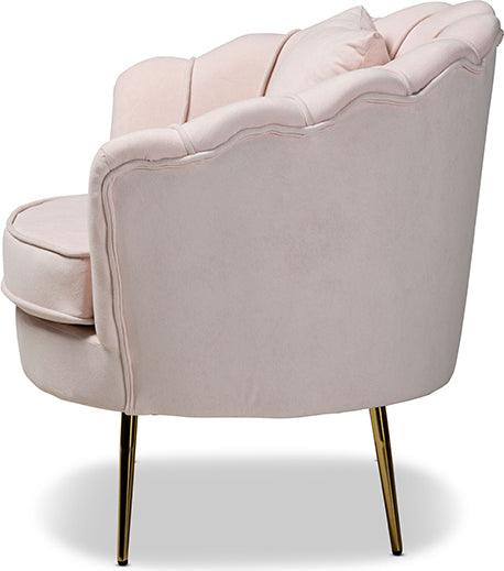 Wholesale Interiors Accent Chairs - Garson Glam and Luxe Blush Pink Velvet Fabric Upholstered and Gold Metal Finished Accent Chair