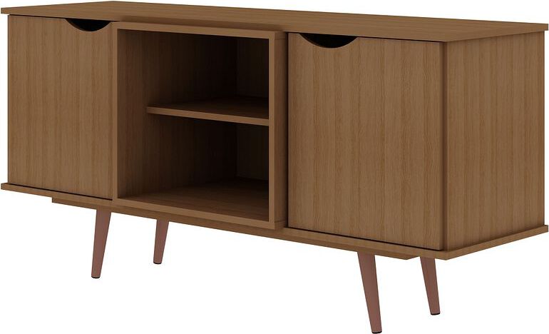 Manhattan Comfort TV & Media Units - Hampton 53.54 TV Stand with 4 Shelves & Solid Wood Legs in Maple Cream