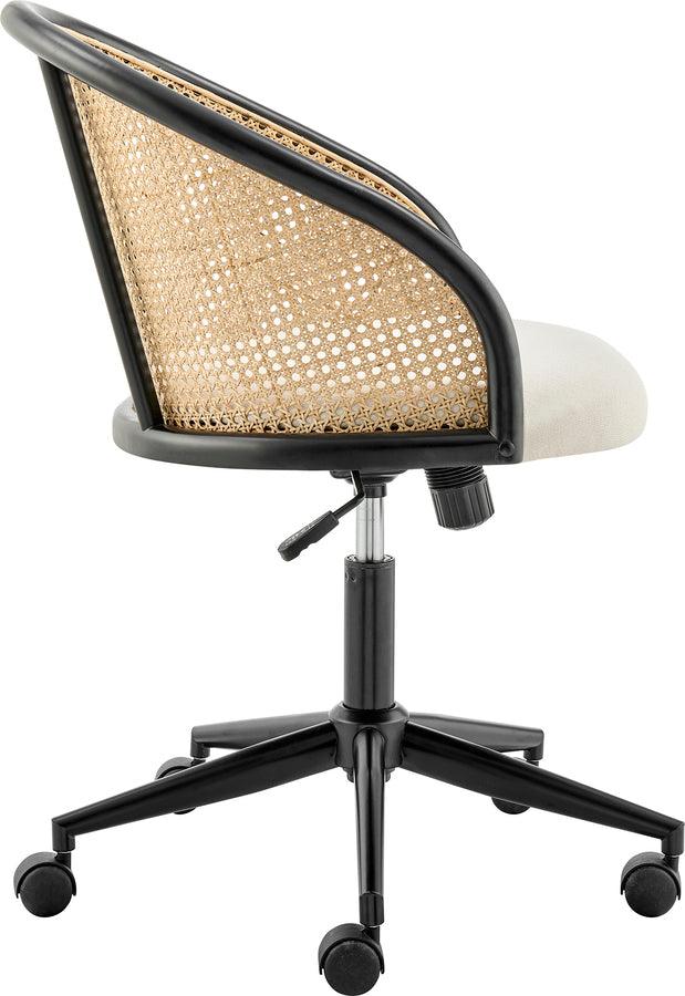 Euro Style Task Chairs - Dagmar Office Chair with Frame/Base in Black, Natural Cane Back, and Beige Fabric Seat