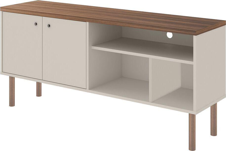 Manhattan Comfort TV & Media Units - Windsor 53.54 Modern TV Stand with Media Shelves & Solid Wood Legs in Off White & Nature