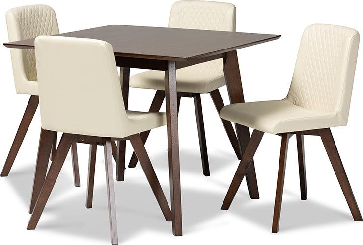 Wholesale Interiors Dining Sets - Pernille Cream Faux Leather Upholstered Walnut Finished Wood 5-Piece Dining Set