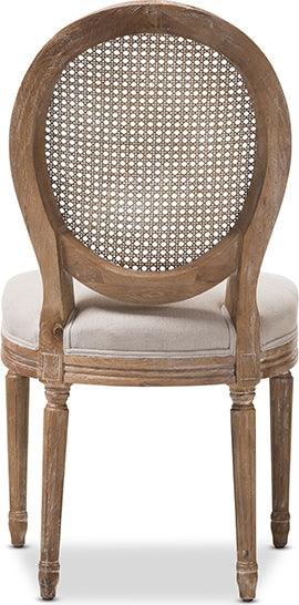 Wholesale Interiors Dining Chairs - Adelia Weathered Oak Finish Wood & Beige Dining Side Chair with Round Cane Back