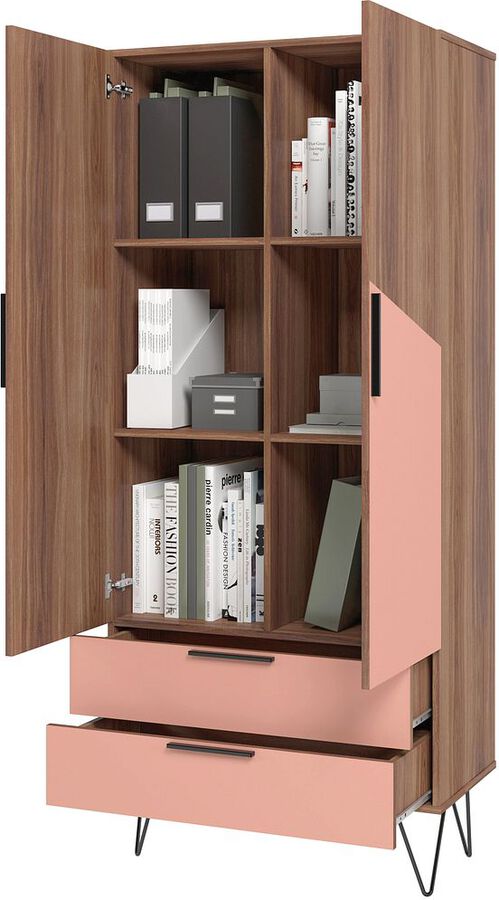 Manhattan Comfort Beekman 43.7 Low Cabinet with 4 Shelves in Brown and  Pink