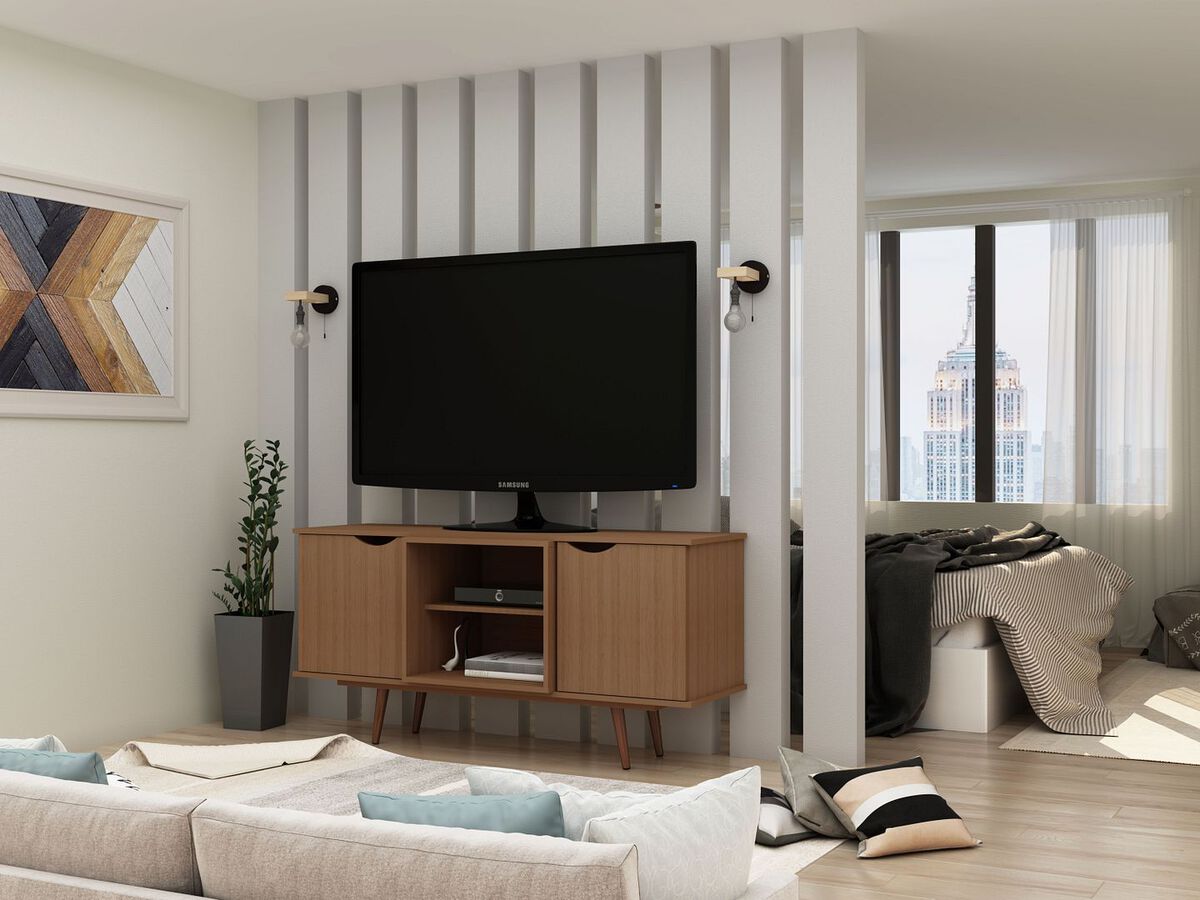 Manhattan Comfort TV & Media Units - Hampton 53.54 TV Stand with 4 Shelves & Solid Wood Legs in Maple Cream