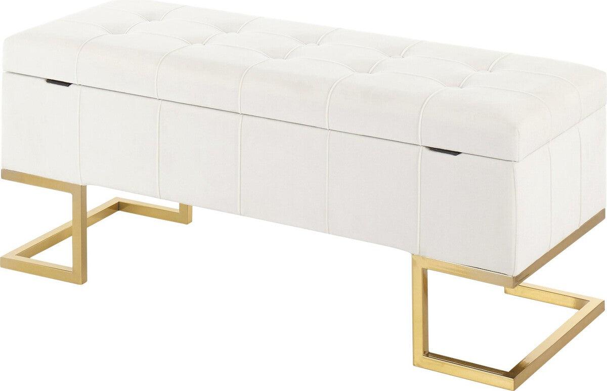 Lumisource Benches - Midas Contemporary/Glam Storage Bench in Gold Steel & White Velvet