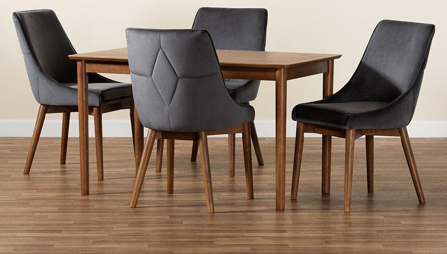 Wholesale Interiors Dining Sets - Gilmore Modern and Contemporary Grey Velvet and Walnut Brown Wood 5-Piece Dining Set