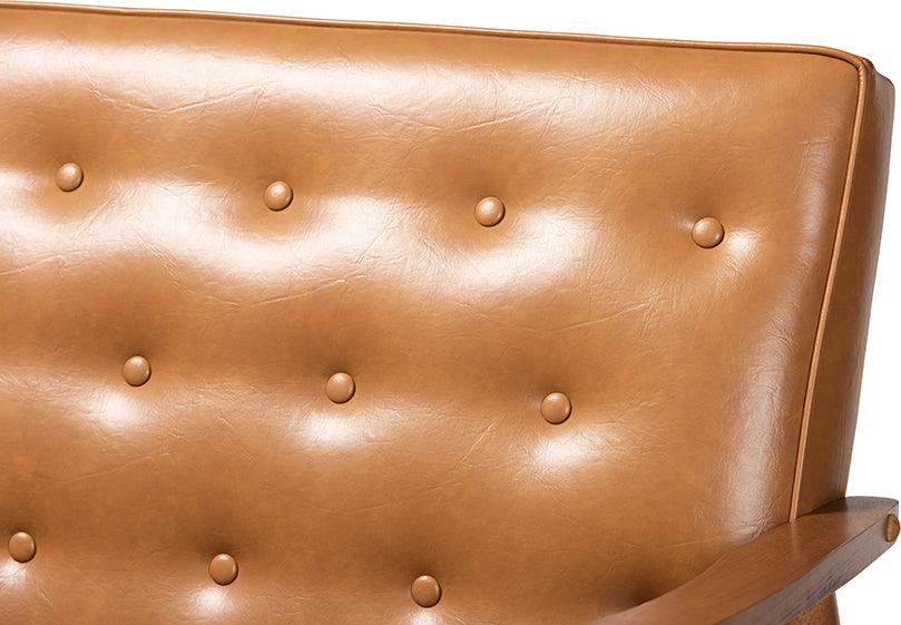 Wholesale Interiors Loveseats - Sorrento Tan Faux Leather Upholstered and Walnut Brown Finished Wood Loveseat