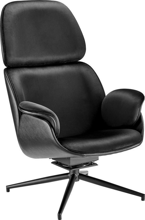 Euro Style Task Chairs - Lennart Lounge Chair Seat in Black Leatherette Outside and Black Velvet Inside with Black Base