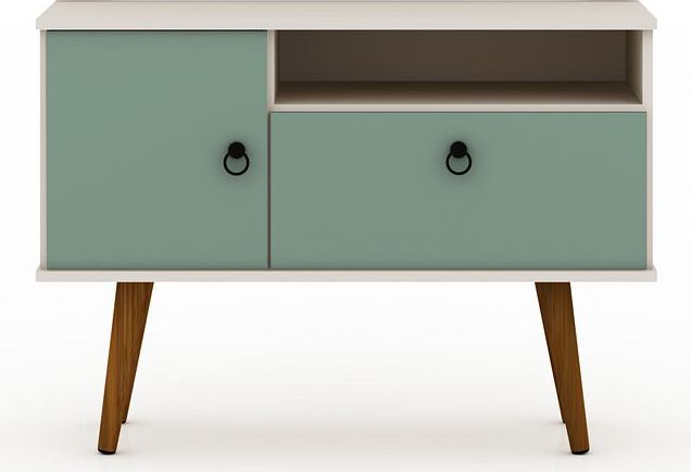 Manhattan Comfort TV & Media Units - Tribeca 35.43 TV Stand with Solid Wood Legs in Off White & Green Mint