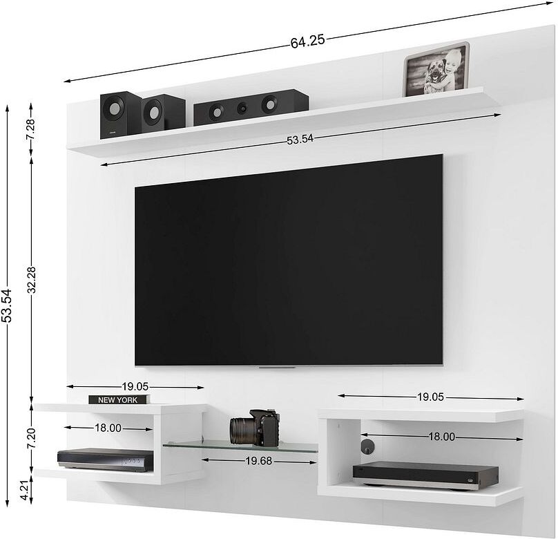 Manhattan Comfort TV & Media Units - Plaza 64.25 Modern Floating Wall Entertainment Center with Display Shelves in White