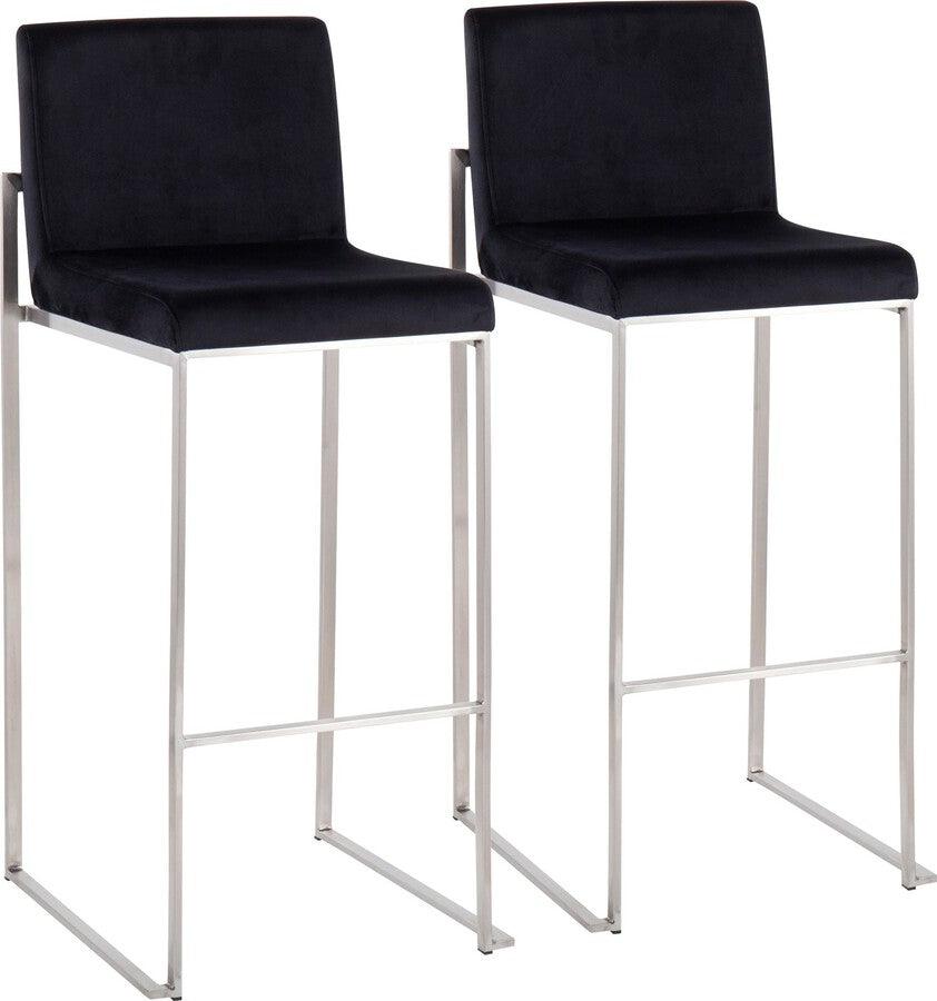 Lumisource Barstools - Fuji High Back Barstool In Stainless Steel & Black Velvet (Set of 2)